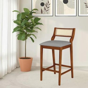 Imagem de Banqueta Lagum Conforto Estofada Jequitibá Natural Linho Cinza Palha S