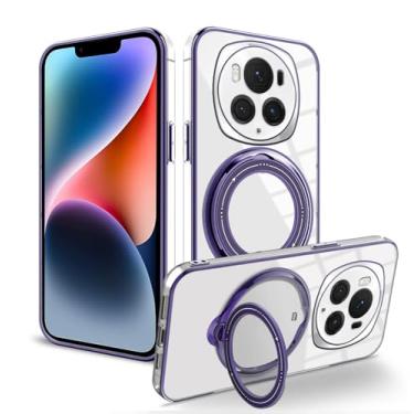 Imagem de Anlalish Capa transparente compatível com Honor Magic 6 Pro, capas de telefone Honor Magic 6 Pro, capa de silicone com suporte, acessórios bonitos Funda à prova de choque para mulheres/homens (roxo)