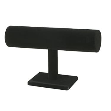 Imagem de CABAX Pulseira de madeira de veludo de uma camada pairando T-bar suporte de pulseira colar suporte de exibição de joias para shoppings organização doméstica, preto