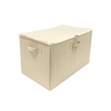 Imagem de Caixa Organizadora Grande Dobrável em Tecido com Tampa e Zíper – Estrutura Rígida (Offwhite)