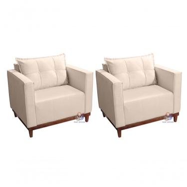 Imagem de Kit 02 Poltrona Decorativas Ultraconfortavél Marcelus Pés Em Madeira - Bege