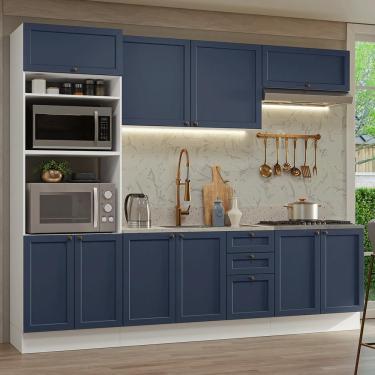 Imagem de Armário De Cozinha Completa 270 Cm Branco/azul Vik Madesa 01 Branco/azul