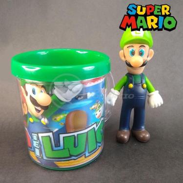 Imagem de Kit Boneco Luigi Articulado Super Mario 13Cm + Caneca 350Ml