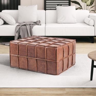 Imagem de Puff Decorativo Mercury 80x80 Couro Mel G34 - Gran Belo