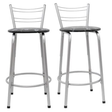 Imagem de Kit 2 Banquetas Flórida 60cm Estrutura Prata Ideal Cozinha Gourmet Área de Lazer Piscina Balcão Bancada Bistro Bar (Assento Floral Preto)