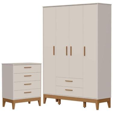 Imagem de Guarda Roupa Infantil Flip 4 Portas Com Cômoda Gaveteiro Infantil Flip Areia Acetinado...