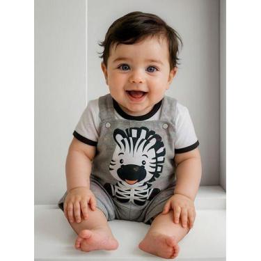 Imagem de Conjunto Macacão Jardineira + Camiseta Zebra Bebe Menino Tam 03 a 06 M