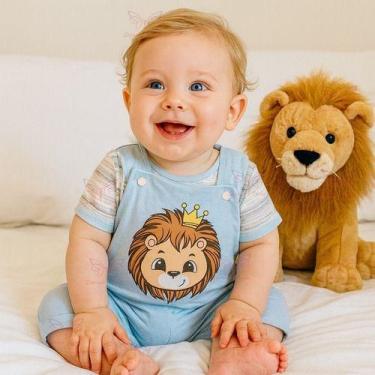 Imagem de Conjunto Macacão Jardineira + Camiseta Leão Bebe Menino Tam RN a 03 Me