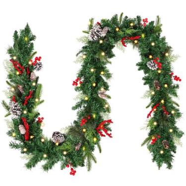 Imagem de Guirlanda de Natal CEWOR de 9 pés com 50 luzes operada por bateria