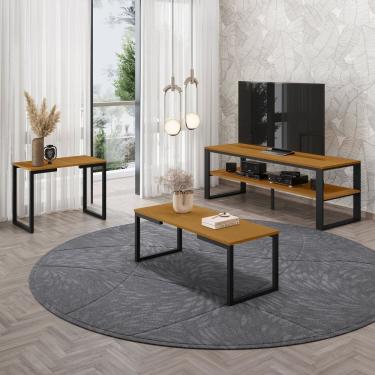 Imagem de Rack para Tv 55 Polegadas com Mesa de Centro e Mesa Lateral Aço Innovare Preto/Marrom