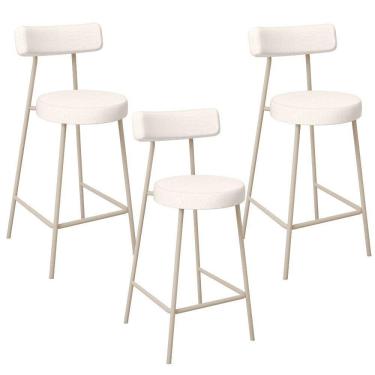 Imagem de Kit 03 Banquetas Baixa Cozinha Sala Jantar Bancada Milão Arena L02 Linho Cru - Lyam Decor