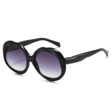 Imagem de Óculos de sol redondos punk femininos, retrô, masculino, tendência, armação degradê, UV400 (preto)