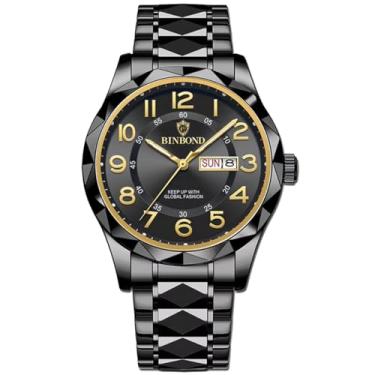 Imagem de W WOLF-CUB Relógio de pulso masculino de quartzo à prova d'água luminoso data semana relógio masculino de aço inoxidável presente masculino, Preto, Negócios e casuais