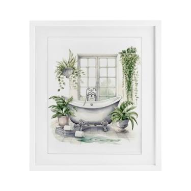 Imagem de Stupell Industries Impressão emoldurada cinza para banheira e janela verde exuberante sob vidro, design por Lettered and Lined, 40 x 33 cm