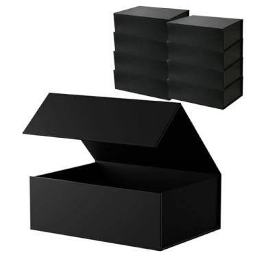 Imagem de Caixas de Presente Pretas com Tampa - Pacote com 10 Caixa Magnética Retangular Dobrável - Ideal para Aniversário, Natal, Padrinhos, Casamento, Dia das Mães,Black 10 pack,13×9.5×3.9in