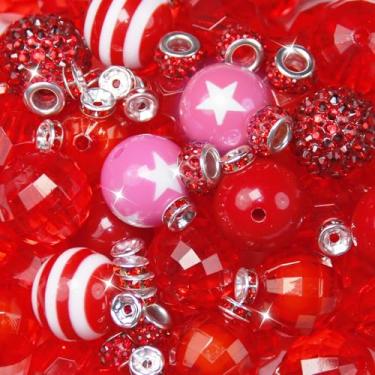 Imagem de 106 peças de contas de 20 mm para fazer canetas com espaçador Rondelle contas vermelhas acrílicas focais chiclete cristal redondo brilhante contas grossas para canetas, colar de chaveiro com contas