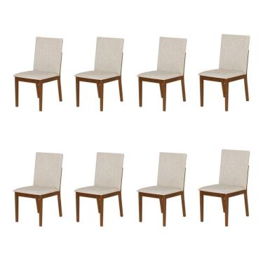 Imagem de Conjunto 8 Cadeiras De Jantar Sofia Design Clássico Jequitibá Nozes Linho Bege
