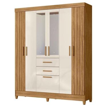 Imagem de Guarda Roupa Solteiro Malta 7 Portas Freijó Off White Com Espelho - Moval