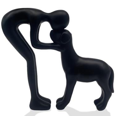 Imagem de Decoração de casa de escultura de cachorro – Decoração de estátua de homem e cachorro para escritório, sala de estar, quarto, casa – presentes de memorial para amantes de animais de estimação (preto)