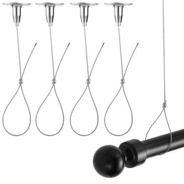 Imagem de Moccool Pacote com 4 suportes de teto para varão de armário, suporte de suspensão de teto de aço inoxidável ajustável para hastes de chuveiro retas em forma de L ou curvas, suporte de aço inoxidável