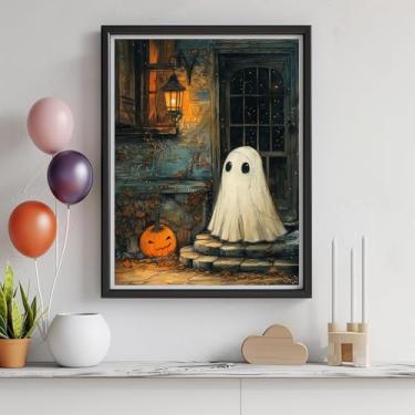 Imagem de Kits de arte de diamante 5D para adultos - kits de pintura de diamante DIY Halloween, broca redonda completa - artesanato de ponto cruz bordado de cristal para decoração de parede, presentes de Natal