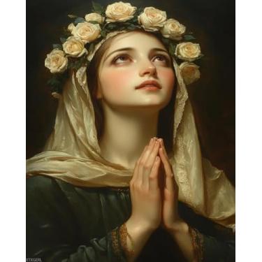 Imagem de XTXGERL Kit de pintura por números da Virgem Maria para adultos, pintura estética moderna por número em tela, kits de pintura a óleo digital de arte abstrata adequados para decoração de parede de casa