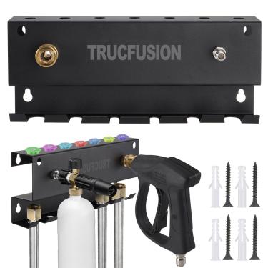 Imagem de TRUCFUSION Suporte de pistola de lavadora de pressão de montagem em canhão de espuma, acessórios para lavagem de carro, suporte organizador de ferramentas para lavadora de pressão e ponta de bocal