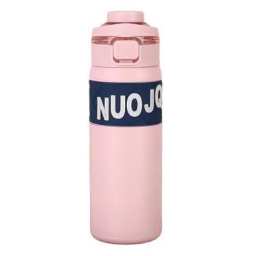 Imagem de Garrafa Térmica Esportiva 600ml de Aço Inoxidável，Copo térmico para café,Boca Dupla Bebida Diret Canudo, Tampa com Mola, Alça de Transporte, Conservação Fria/Quente (Rosa)