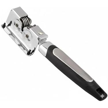 Imagem de Abridor de Latas Premium, Manual em Aço Cromado com Cabo Ergonômico, Afiador de Tesoura Integrado, Utensílio de Cozinha Industrial