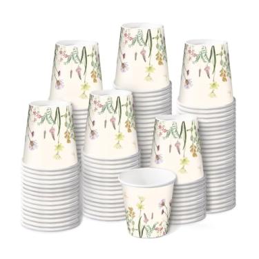 Imagem de RUSPEPA Copos de banheiro de 85 g, copos de papel descartáveis - pacote com 100 estampas de flores silvestres - mini copos de papel para enxaguante bucal para casa, banheiro, piquenique, festa e