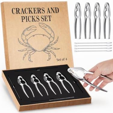 Imagem de Pangda Conjunto de ferramentas e biscoitos de caranguejo com caixa de presente, incluindo 4 biscoitos de lagosta e 4 garfos de frutos do mar, conjunto profissional de ferramentas de frutos do mar