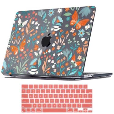 Imagem de Seanai Capa para MacBook Air de 15 polegadas M4 A3241 M3 A3114 M2 A2941 2023 2024 2025, capa rígida de plástico padrão com capa para teclado para Mac Air 15.3 Retina Display e Touch ID, floral sem