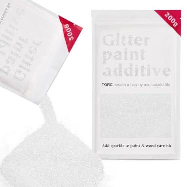 Imagem de TORC Aditivo de tinta com glitter branco – pó de glitter de vários tamanhos para tinta acrílica, paredes, móveis de madeira e artesanato (200 g) - uso interior/exterior em todos os acabamentos