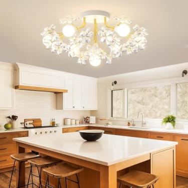 Imagem de Luminária de teto E27 Medieval Crystal Decorativa com 7 Lâmpadas em Ferro Dourado, Formato de Fogos de Artifício, Ideal para Quarto, Sala de Jantar, Sala de Estar e Cozinha - Lustre Elegante