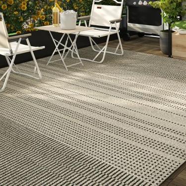 Imagem de Tapetes de jardim ao ar livre à prova d'água 200 x 300 extra grandes, tapetes de pátio misturados de tecido com fundo antiderrapante, tapete de jardim à prova d'água para jardim, pátio, listrado