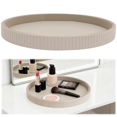 Imagem de Bandeja decorativa redonda de couro PU de 30,5 cm, bandeja de perfume, à prova d'água, resistente ao calor, grande organizador para mesa de centro/decoração de casa, decoração moderna, centro de mesa