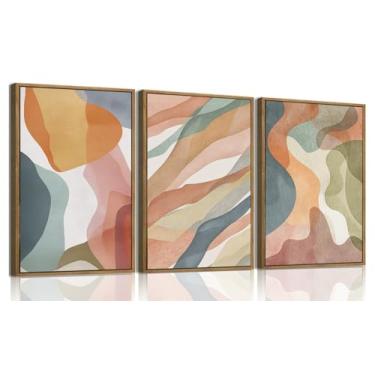 Imagem de KISSFOX Arte de parede emoldurada de 3 peças, decoração de parede abstrata, imagens azuis em aquarela, arte moderna e minimalista, pinturas coloridas grandes para sala de estar, quarto, escritório