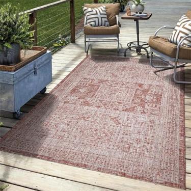 Imagem de Tapete para ambientes externos 3x5 cinza à prova d'água, tapete externo para deck ou pátio, 20 x 25 cm, tapetes misturados para uso ao ar livre, varanda frontal com suporte de borracha, tapete lavável