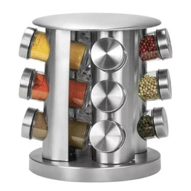 Imagem de Porta Condimentos e Temperos Giratório com 12 Potes em Aço Inox e Vidro