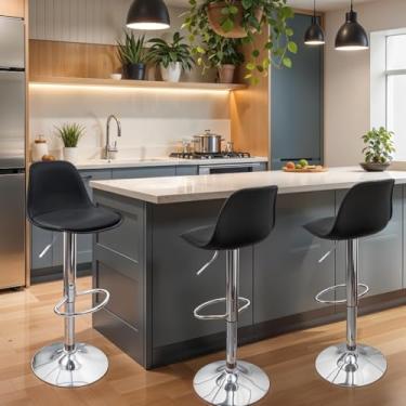 Imagem de Kit 3 Banquetas Altura Ajustável 79cm | Base Cromada e Assento Polipropileno | Suporte 120kg(Preto)