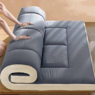 Imagem de Yadlan Colchão de futon de chão japonês dobrável dobrável tamanho completo, dormitório portátil e almofada de dormir para acampamento, azul, cinza, 120 x 200 cm