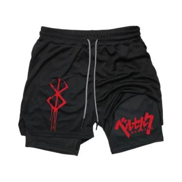 Imagem de Shorts De Compressão 2 Em 1 Para Corrida Masculina Anime Berserk Com B