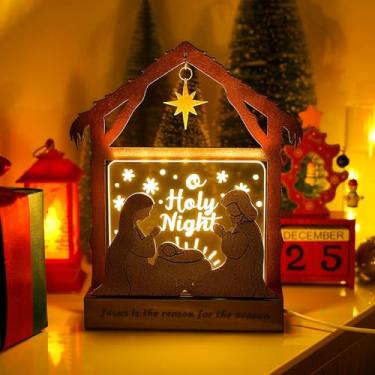 Imagem de Ciazoxa Decorações de LED para presépio Jesus é a razão da estação, placa de Natal pequena decoração de mesa para festas em casa