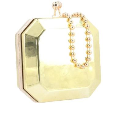 Imagem de Bolsa Clutch Feminina em Metal Design Geométrico - BAUARTE, Ouro
