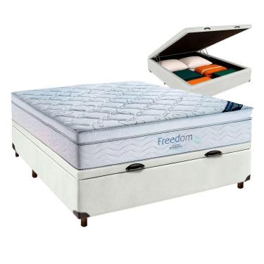 Imagem de Cama Box Baú Branco + Colchão Casal Freedom Ortobom