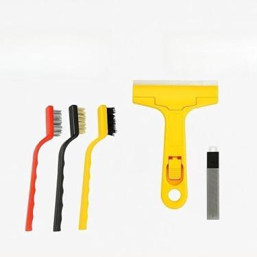 Imagem de Kit Escovas Multiuso Aço Latão Nylon e Raspador Profissional Ferramentas Limpeza para Forno Grelha Fogão Vidro Piso Cerâmica(3 Escovas + Raspador 4 Lâminas)