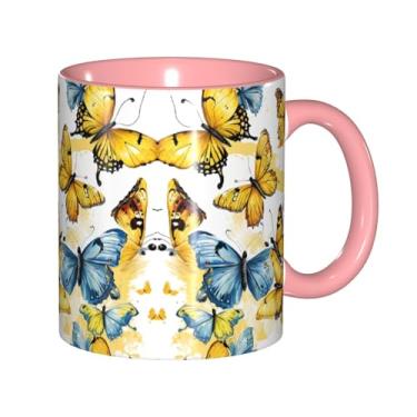 Imagem de Zeraoke Canecas de café criativas desenhadas à mão com estampa de borboletas coloridas, personalizadas, presente para família, tamanho de 325 ml, unissex