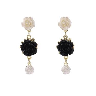 Imagem de Just Follow Brincos de flor rosa retrô para mulheres, delicado floral, joia de festa de aniversário, Large, Resina, Sem pedra preciosa