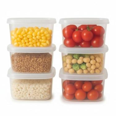 Imagem de Kit 6 Potes Plásticos Retangulares 520ml com Tampa Transparente | BPA Free | Vai ao Micro-ondas, Freezer e Lava-Louças | Ideal para Marmita, Lancheira e Organização de Alimentos