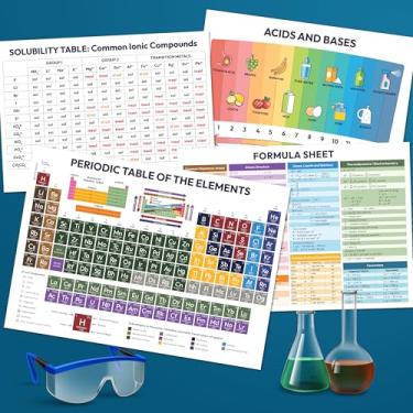 Imagem de EXCOOL CLUB Tabela periódica laminada de elementos - pôsteres de química para ensino médio em sala de aula, gráfico periódico para crianças, pôster de ciência de equação para decoração de sala de aula